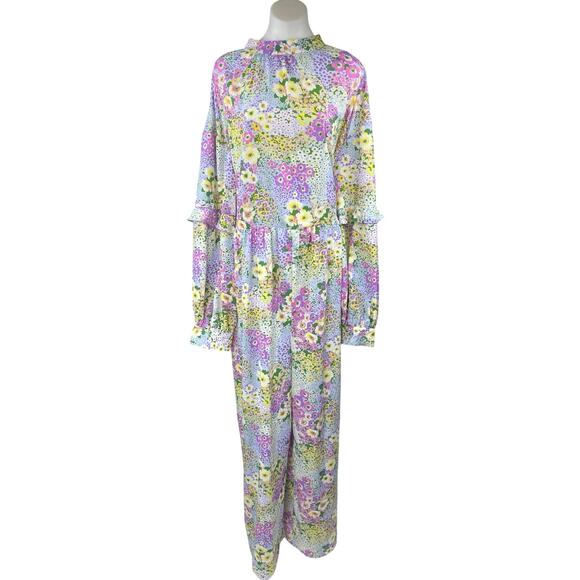 NEW ASOS Curve Smock Multicolor Floral Long Sleeve Baggy Palazzo Jumpsuit Sz 18 - Picture 1 of 4